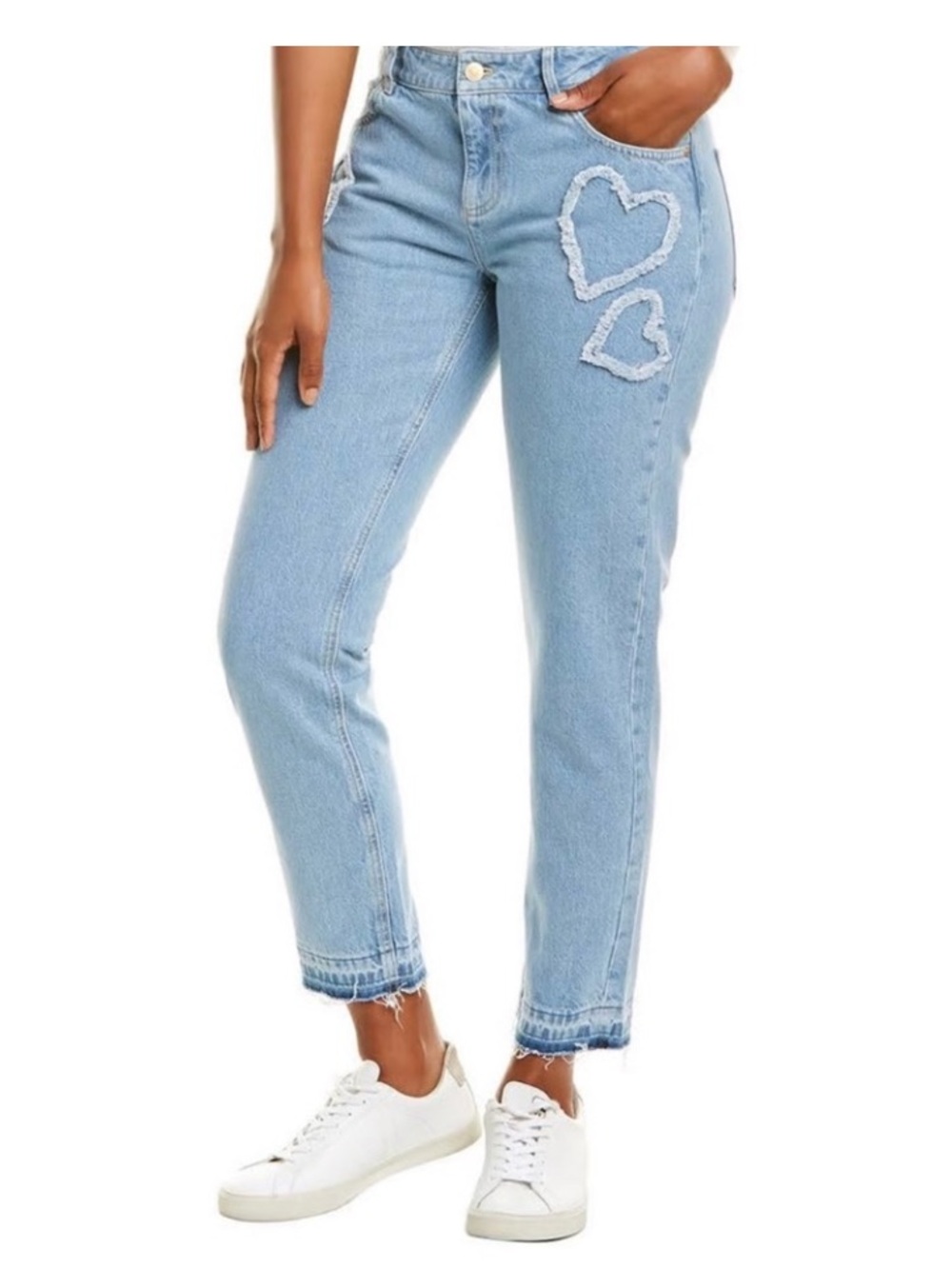 Escada Sport Sexy Boyfriend Jeans Cropped Distressed Heart Light Wash 36 6